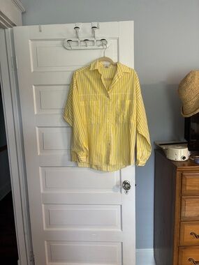 Yellow & White Striped Button-Up Shirt